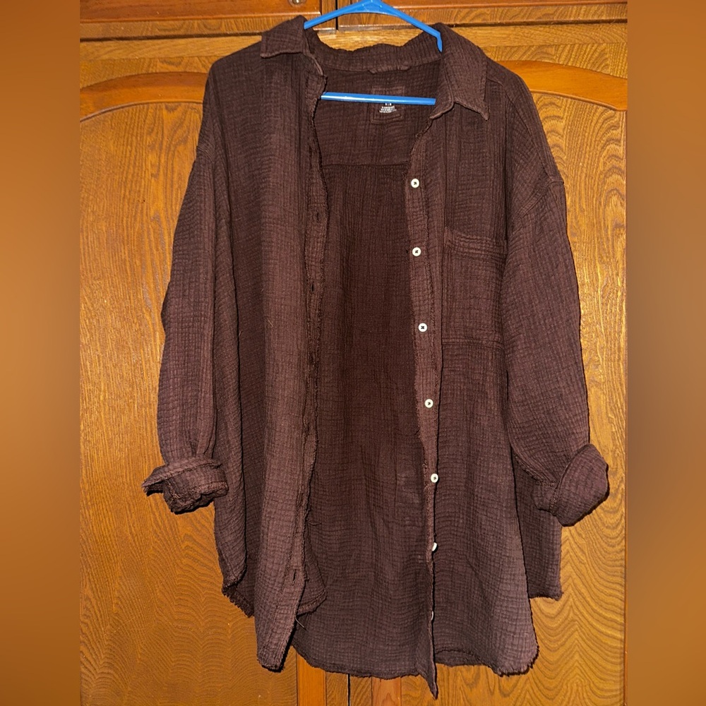 Aerie Women’s Pool To Party Button Up (brown)
